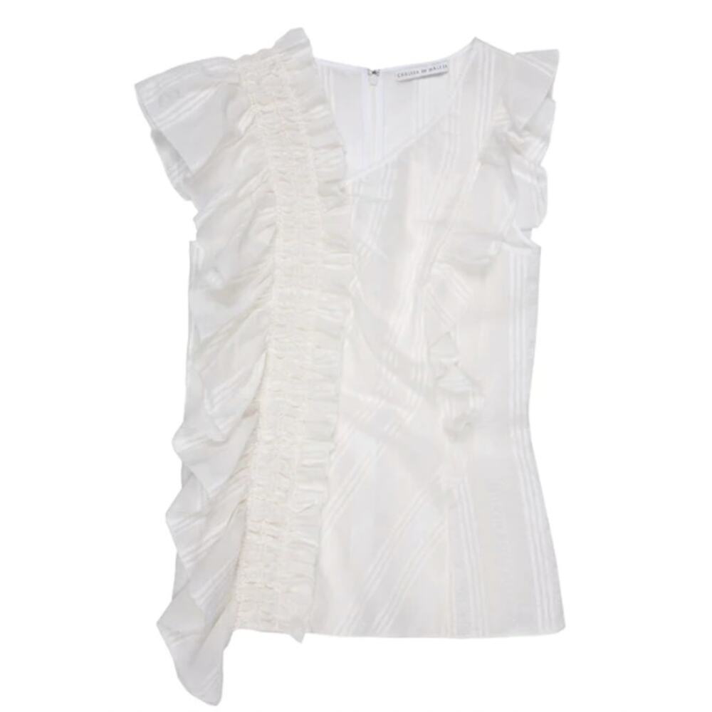 CHELSEA & WALKER NWT Ivory Cotton Silk Blend Bush Ruffle Top Blouse // 6